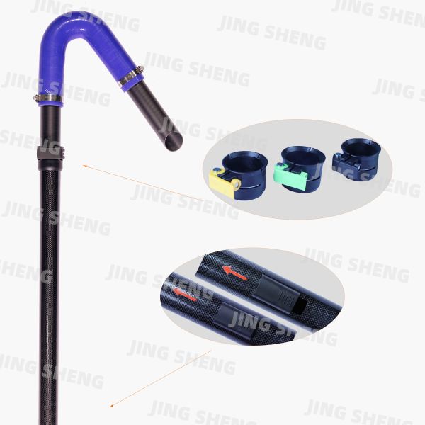 20ft Carbon Fiber Gutter Cleaning Pole with 45°, 90° Blue Silicone Elbows and Carbon Tubing For Households