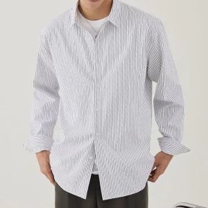 Men′s 2023 Spring and Autumn New Business Lapel Shirt Men′s Striped Cardigan