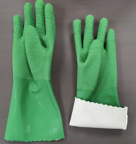green crinkle latex full coated interlock liner gauntlet gloves latex work