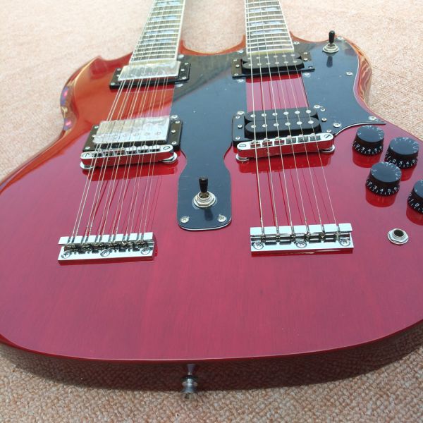 Red EDS1275 Custom Shop double Neck Electric Guitar 6/12 strings Wholesale Musical Instruments