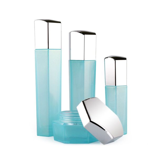 Buy Spray Cap 110ml Hexagonal Glass Cosmetic Bottle Set at wholesale prices