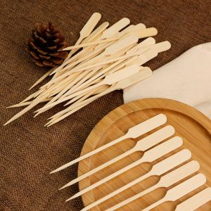 Customized 9cm Disposable Barbeque Bamboo Paddle Picks Flat Top