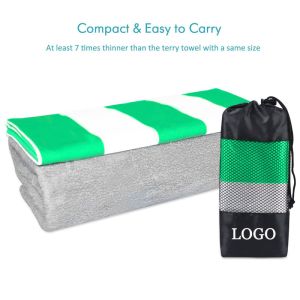 Microfibre Sublimation Beach Towels Green And White Striped