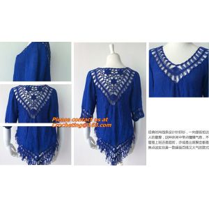 China Women Knitted Crochet Tassel Swimwear Bikini Cover Ups Dress Beach Tops, tassel, knitted on sale