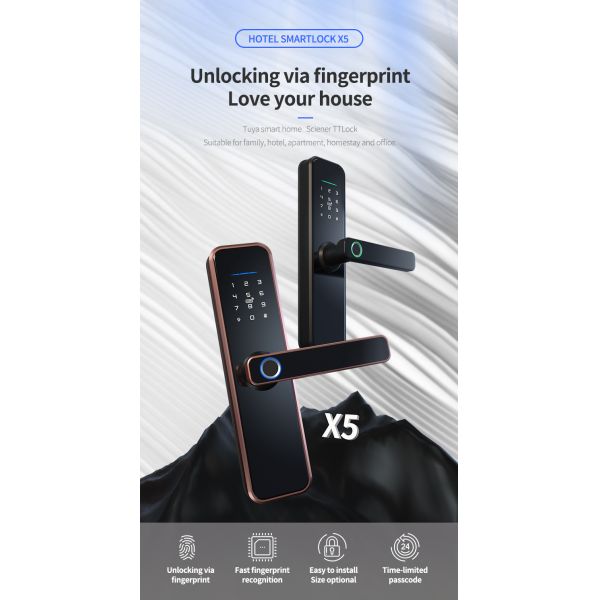 Smart Home Black Color Fingerprint Door Locks 5000DPI With Low Battery Warming