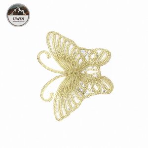 3D Simple Style Embroidered Butterfly Patches , Golden Butterfly Sew On Patches