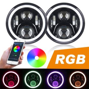 RGB Halo 7 inch LED Headlights Wrangler Plug and Play with Bluetooth Function