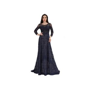 Royal Blue Long Sleeve Evening Gowns , Arabic Long Evening Dress