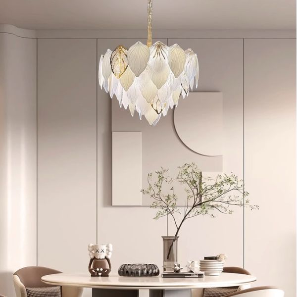 E14 Electroplating Crystal Glass Entryway Chandelier With Glass Leaves