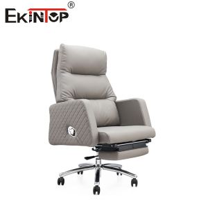 China Multi-functional Reclining Grey Leather Office Chair with Footrest on sale