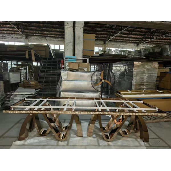 Buy Luxury Custom Stainless Steel Pedestal Faux Marble Dining Table Home And Commercial Use at wholesale prices