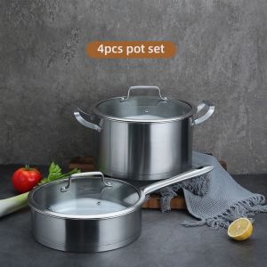 Factory Price Silver Kitchen Sauce Pot Soup Pot Fry Pan Cooking Pot Set Cookware