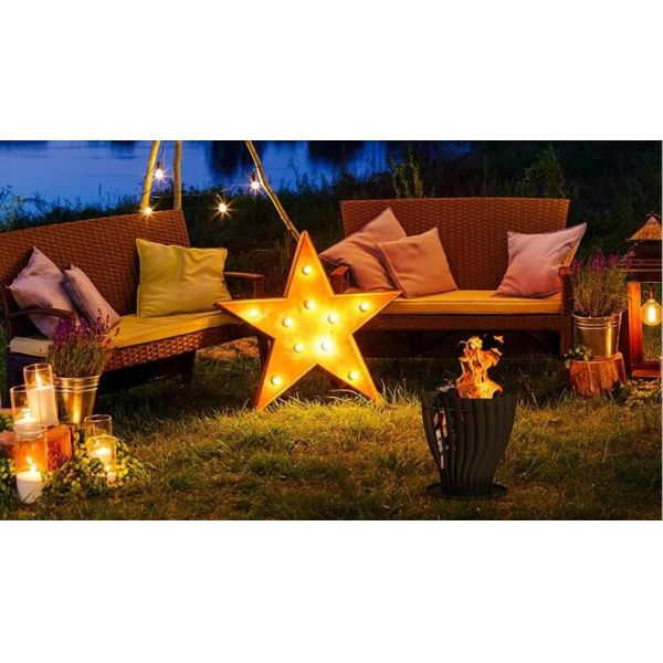 Modern Patio Heater Wood Burning Round Rusty Look Steel Fire Basket Pit