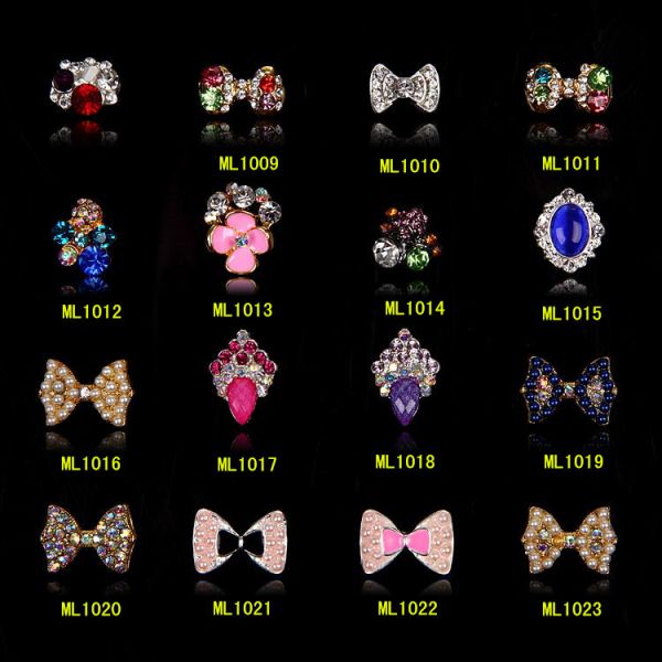 Nail Art Tips Stickers Deco Bow Knot Alloy Jewelry Gold Color Rhinestone ML1008-1023