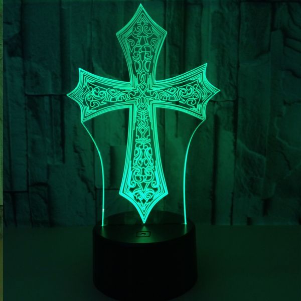 custom oem Islam Christian religion Cross 3D Night Light Touch Remote table lamp child gift