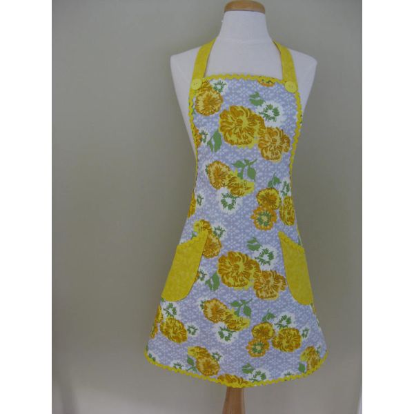 Ladies Apron, Floral Apron, Kitchen Apron, Full Cooking Apron, Gift For Women, Yellow Apron, cooking Apron, Adult Aprons