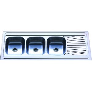 Fishtail Board Triple Basin Kitchen Sink With Drainboard 160cm Length