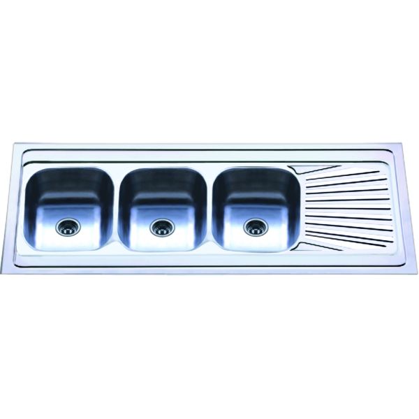 Buy Fishtail Board Triple Basin Kitchen Sink With Drainboard 160cm Length at wholesale prices