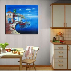 Framed Seascape Mediterranean Oil Painting Canvas Handmade By Palette Knife