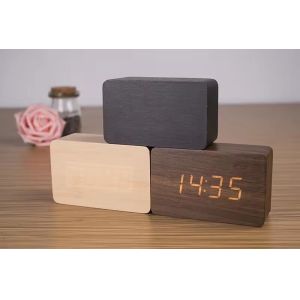 Custom Modern MDF Wooded LED Alarm Digital Desk Clock Thermometer Classical