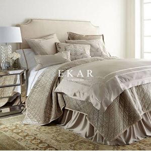 Simple Fabric Headboard Beige Double Bed Designs