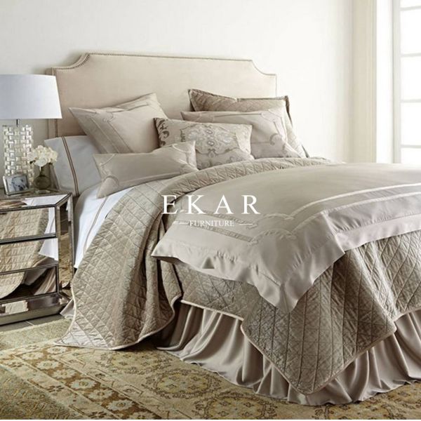 Buy Simple Fabric Headboard Beige Double Bed Designs at wholesale prices