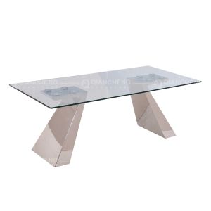 19kg Rectangle Tempered Glass Dining Table 180x90x75cm Mirrored Pillars