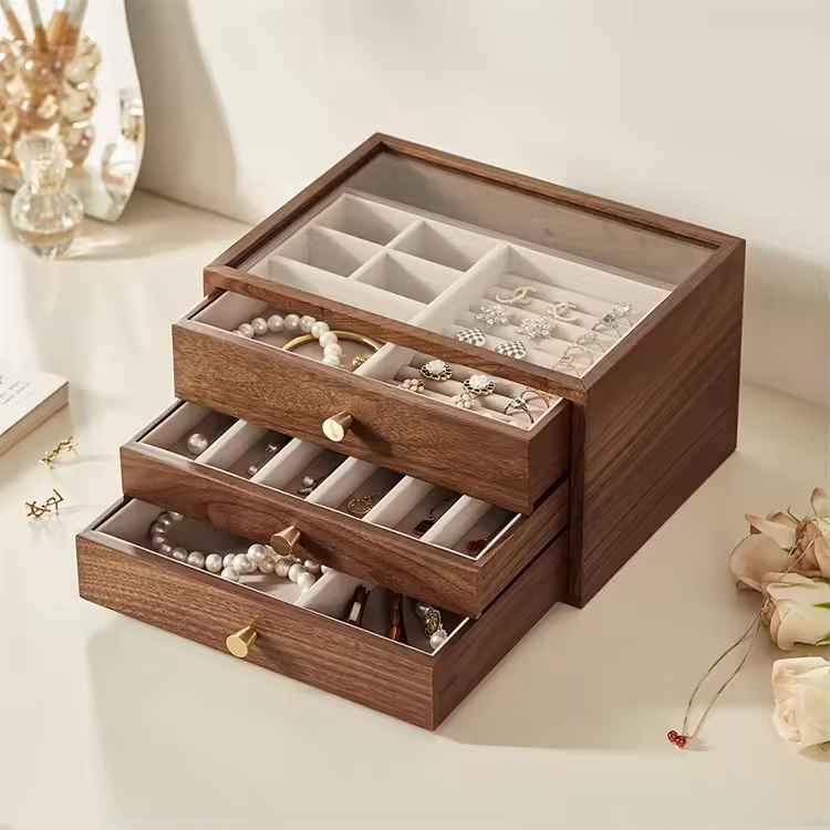 Wooden jewelry box storage box Small exquisite high-grade necklace earrings ring portable jewelry box