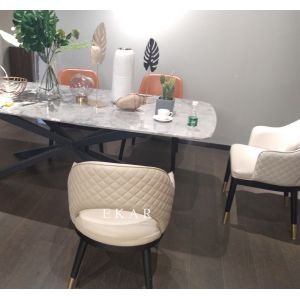 Modern French White Leather Upholstered Dining Chair