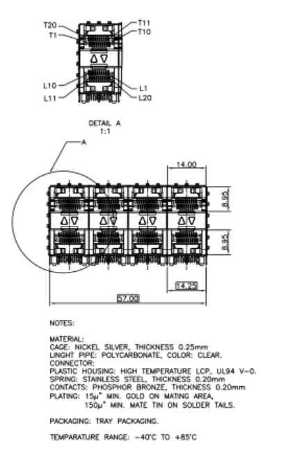 High Performance SFP Connector Fiber , 2 * 4 Port Female SFP Cable Connector