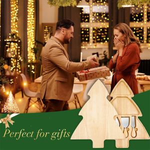 Unique Irregular Christmas Tree Charcuterie Board Set And Knives Made of Solid