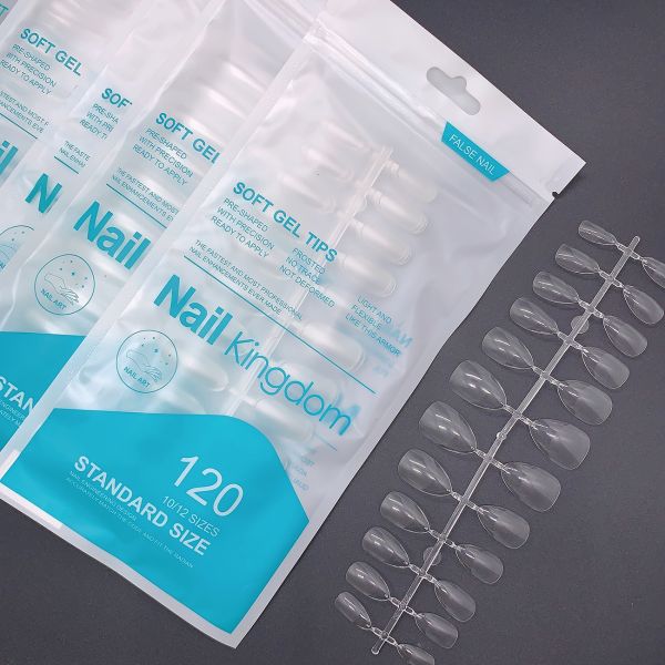 120PCS Long Coffin Square Clear Gel Half Full Cover Nail Tips Acrylic Half Matte Soft Gel Nail Tips for Extension