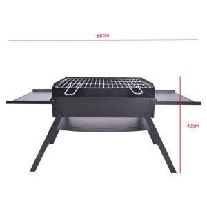 Black Chromed Steel Charcoal Camping Barbecue Grill Mini Foldable 86X33.5X43cm