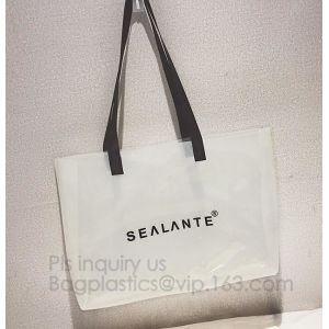 Semi-clear Tote Bags Stripe PVC Shoulder Bag with Pouch, PVC PU Trendy Handbag