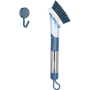 Stainless Steel Handle Dish Brush With Soap Dispenser Rotating Design