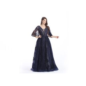 Fishtail Long Prom Party Dress Mermaid Half Sleeves Embroidered Dress