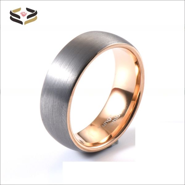 Other Diamond Shape 8mm Two Tone Tungsten Rings for Men Women Gold Wedding Band Black Rose Gold Blue Domed Style Comfort Fit