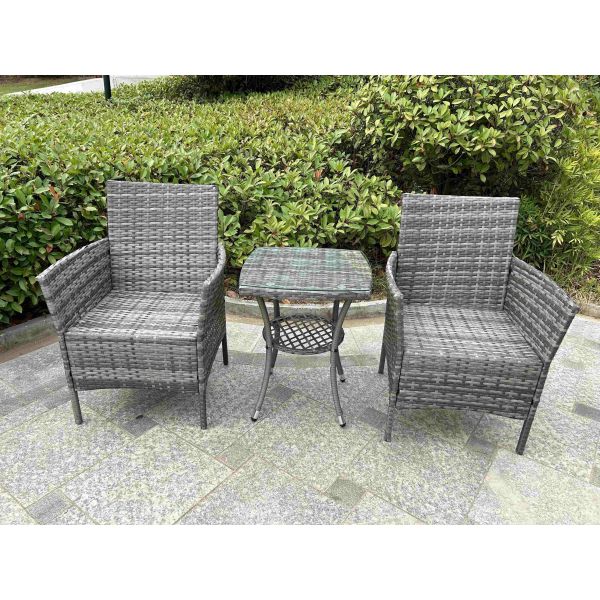 Grey 2 Seater Rattan Table And Chairs Bistro Patio Seating Chair Garden Relaxation Furniture