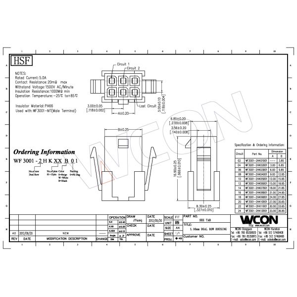 3.0mm Dual Row Housing Belt Buckle Wire To Board Automotive Electrical Connectors LCP black