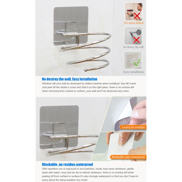No Punching Reusable Hair Dryer Stand Bath Accessories 130x95x70 Mm
