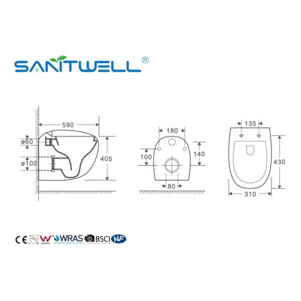 One Piece Wall Hanging Wc P Trap 180mm Drainage For Home Bathroom High Gloss