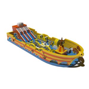China Pirate Ship Inflatable Blow Up Bouncy Castle With Big Slides on sale