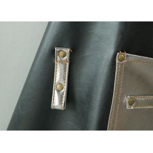 PU Leather Kitchen Cooking Apron Silver And Black Stitching Padded