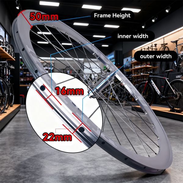 Silver 50mm Height Road Bike Wheelset with High Pressure Rim Tape and V Brake