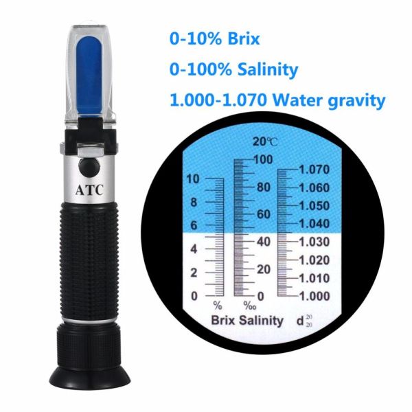 Portable Refractometer 0-10%Brix Digital Test Meter 0-100%Salinity Automatic Temperature