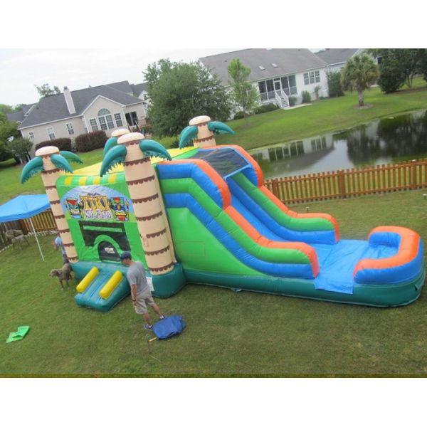 Commercial Wet / Dry Inflatable Combo , 0.55MM PVC Jungle Inflatable bouncer With Slide