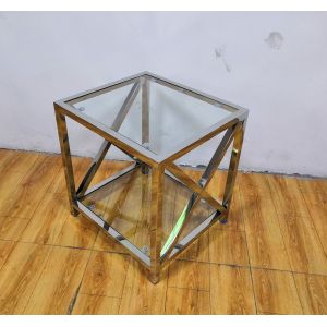 Quality Polished Silver Stainless Steel Frame Tempered glass top End Table for sale