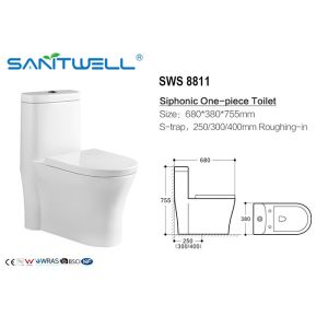 Sanitary ware siphonic wc , one piece S trap ceramic toilet CE Certification