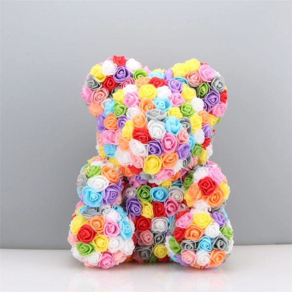 Factory Export Direct 40cm Multicolor Rose Bear Custom Rainbow Rose Bear