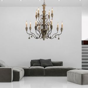 Gray wood and iron chandelier E14/E14 Socket (WH-CI-14)
